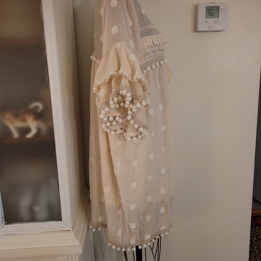 Allison New York Boho Tunic Dress Pom Pom polka dots tassels and Trim - Picture 5 of 15